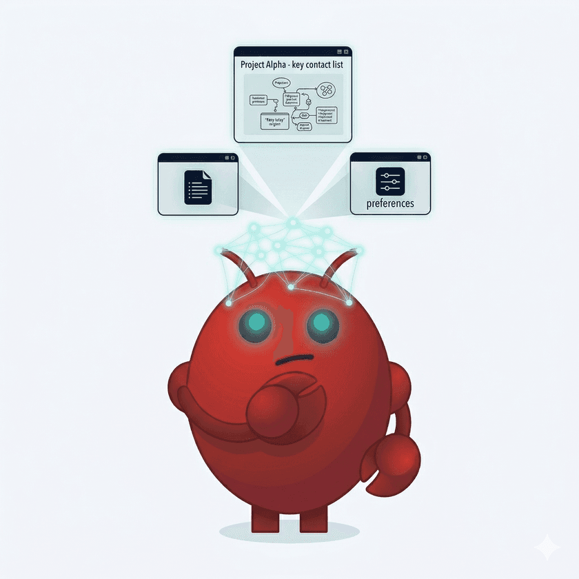 OpenClaw mascot managing knowledge and memory
